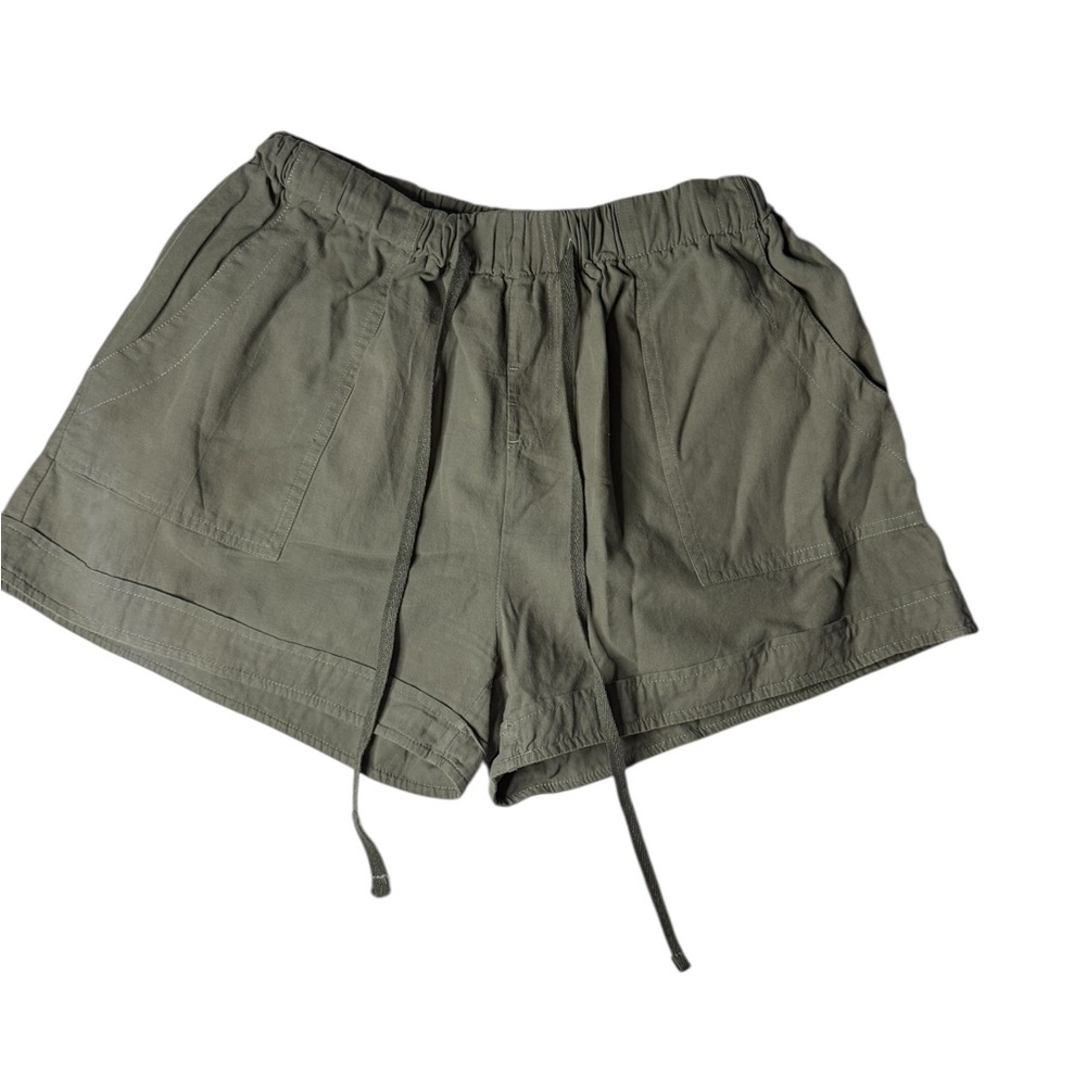 VTG  elastic Waist Pocketed casual Shorts Boho chic Olive Green Shorts Y2k XL